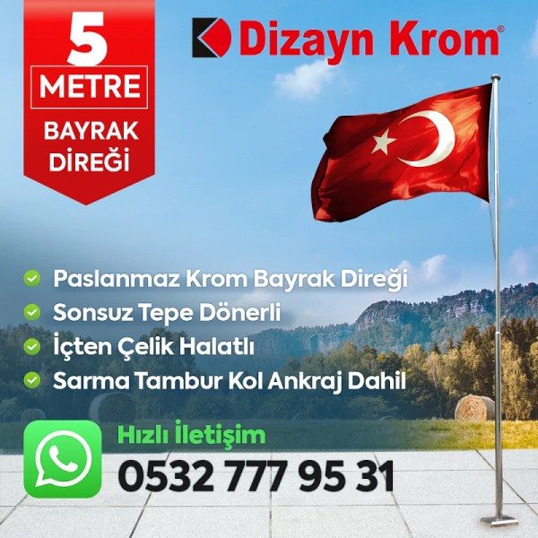 5 Metre Paslanmaz Krom Profesyonel Bayrak Direği
